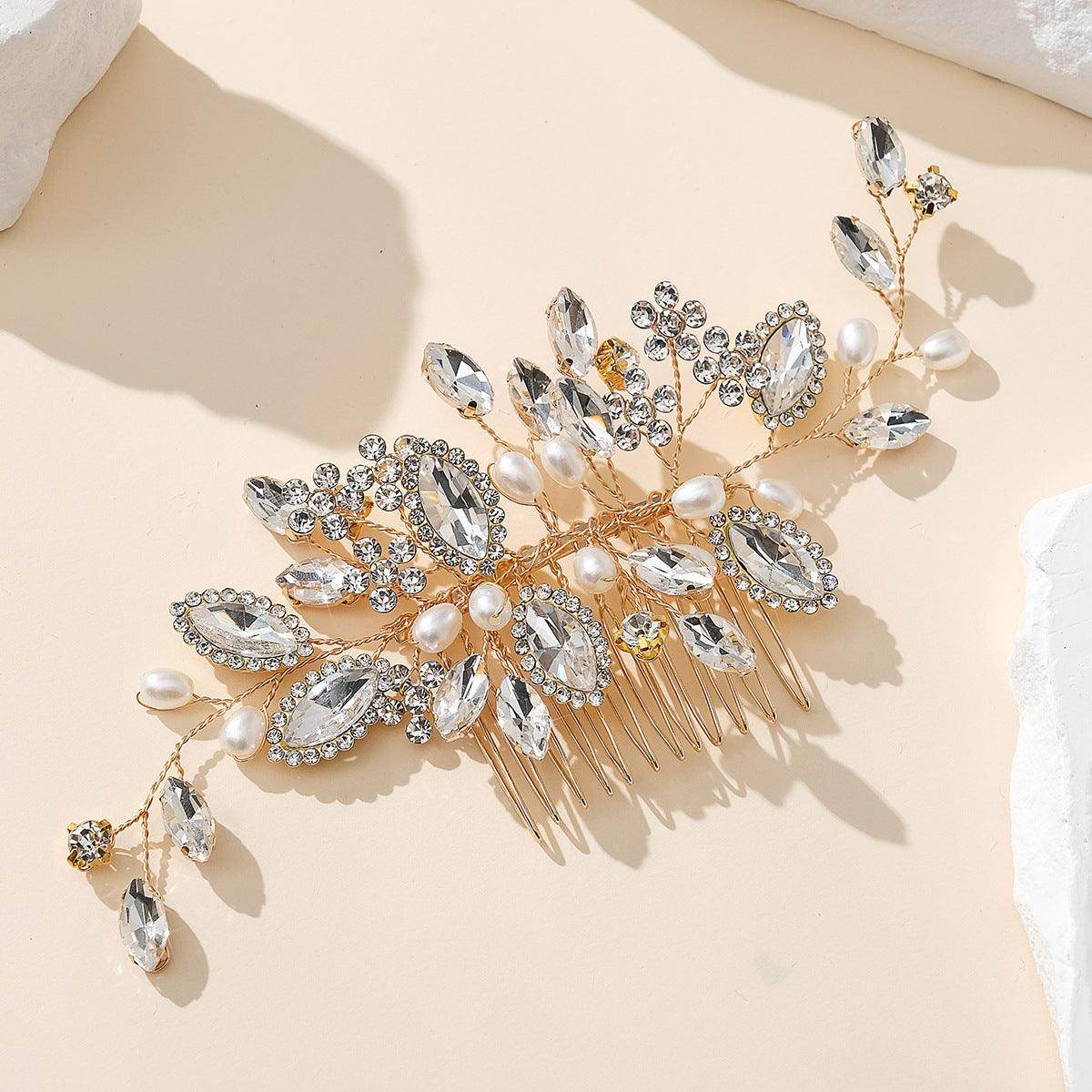 Bridal hair comb Wedding ladies Vintage updo accessories Handmade rhinestone pearl hair comb 757689767059 - COCOMELODY